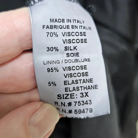 ITALY Black Silk Blend Midi Black Elastic Waist Long Dress Sleevless size 3X - Picture 7 of 8